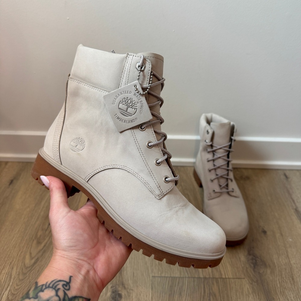 Timberland Womens 8.5 Waterproof 6 Inch Premium Boots Light Grey No Insoles